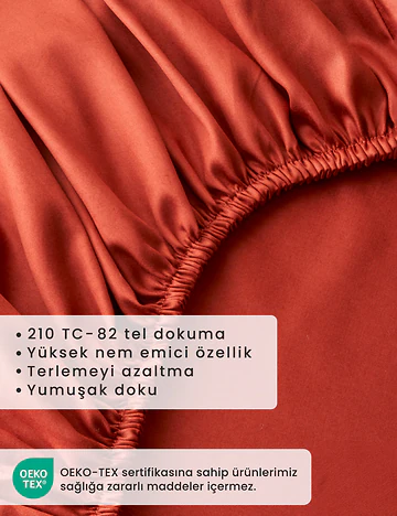%100 Pamuk Saten Çift Kişilik Lastikli Çarşaf Seti Kiremit (160x200x35 cm)