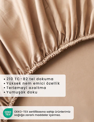 %100 Pamuk Saten Çift Kişilik Lastikli Çarşaf Seti Vizon (160x200x35 cm)