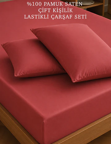%100 Pamuk Saten Çift Kişilik Lastikli Çarşaf Seti Bordo (160x200x35 cm)