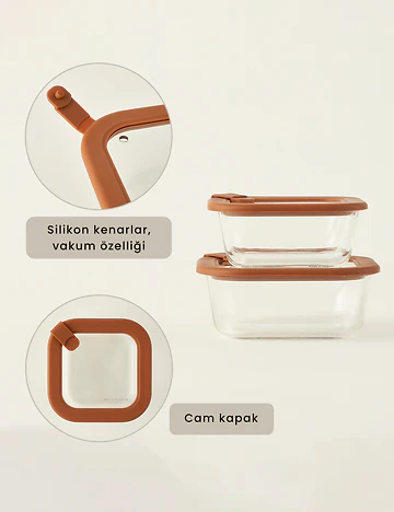 Sandy 3'lü Cam Saklama Kabı Seti Karamel (520 cc)