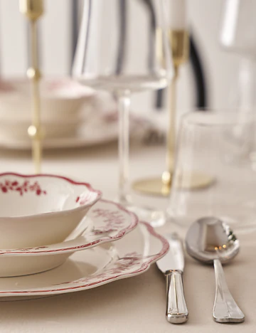 Catherine New Bone Porselen 48 Parça 12 Kişilik Yemek Takımı Kırmızı