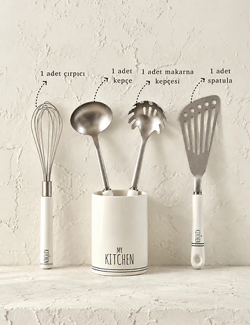 My Kitchen 5 Parça Mutfak Gereçleri Seti Beyaz
